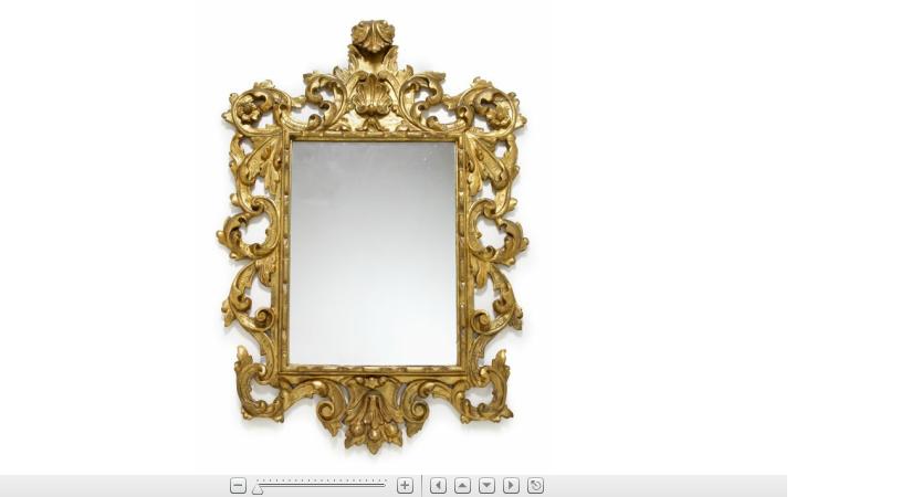 Appraisal: Large Italian Baroque style giltwood mirrorThe rectangular p late surmounted