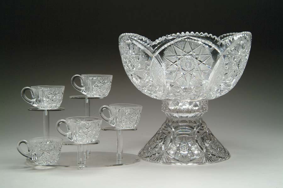 Appraisal: TWO PIECE CUT GLASS PUNCHBOWL AND FIVE CUPS Punchbowl set