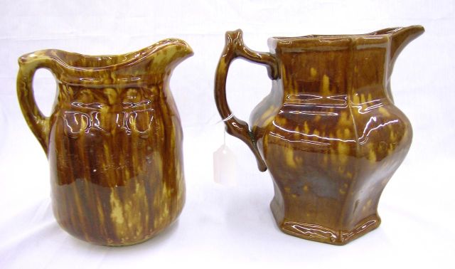 Appraisal: Two Bennington Stoneware pitchers including with hexagonal body and milk