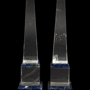 Appraisal: A Pair of Quartz and Lapis Lazuli Obelisks th Century