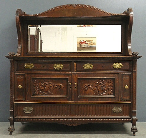 Appraisal: - Oak sideboard c with beveled glass mirror and extensive