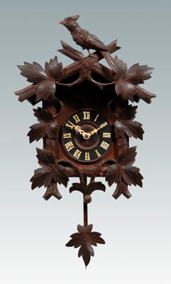 Appraisal: Three weight cuckoo clock two hinged doors with birds behind