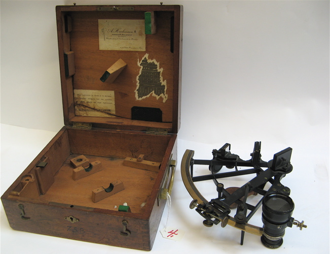 Appraisal: FRENCH SEXTANT with lens in hardwood fitted covered case with