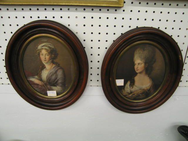 Appraisal: Pair of Walnut Oval Frames with prints of women