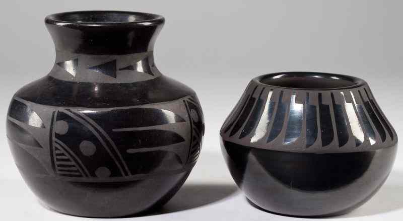 Appraisal: Two San Ildefonso Pueblo Blackware Potsthe first signed by Carlos