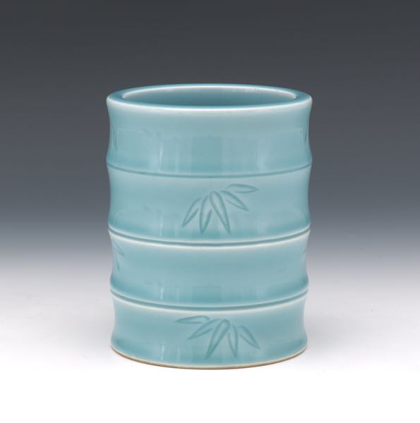 Appraisal: CHINESE PORCELAIN CLAIR-DE-LUNE GLAZED BAMBOO FORM BRUSHPOT QIANLONG INCISED MARKS