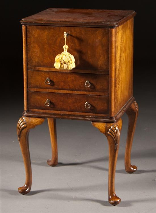 Appraisal: George II style carved burl walnut sewing stand th century