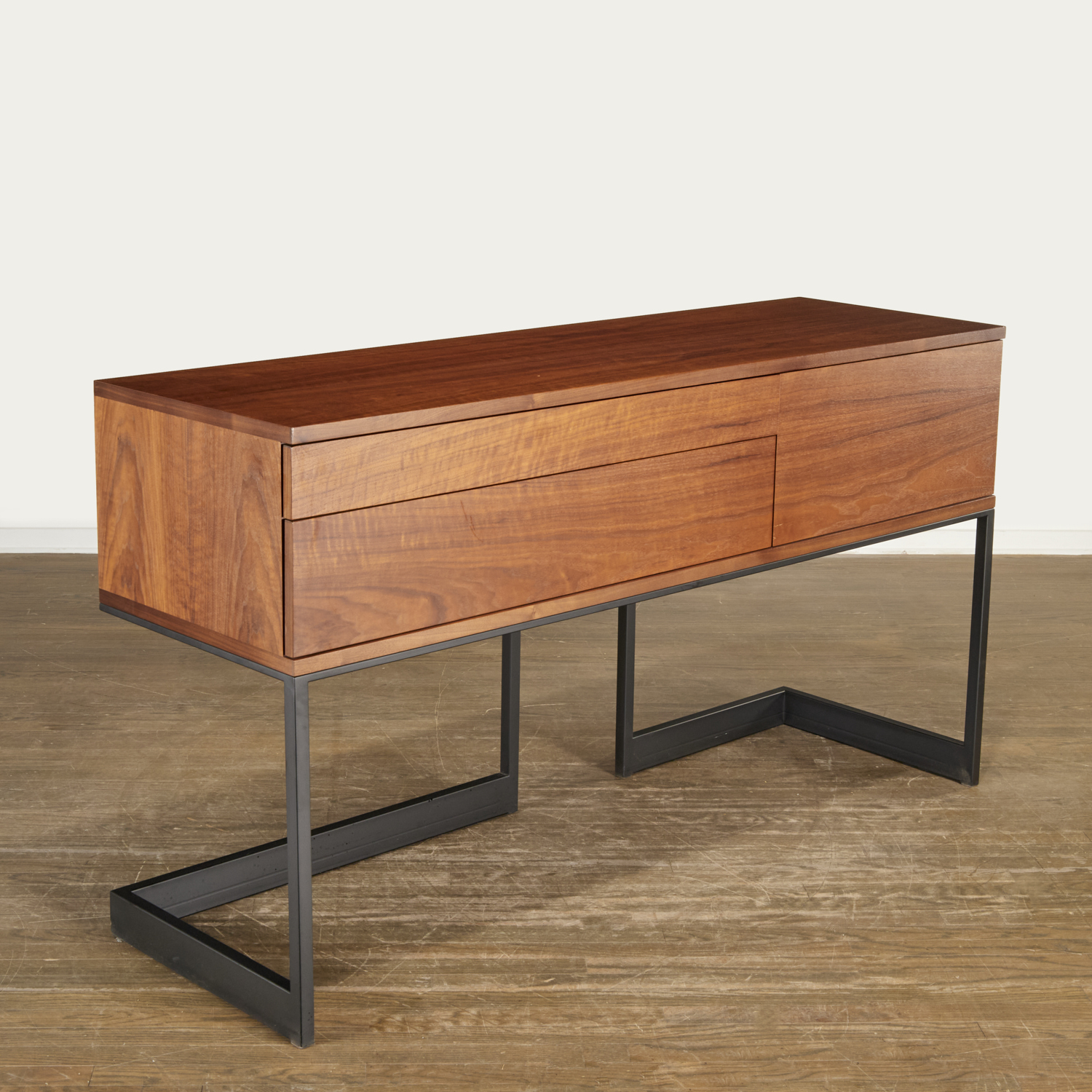 Appraisal: SKRAM WISHBONE CONTAINER-SIDEBOARD st c walnut veneered sideboard case configured