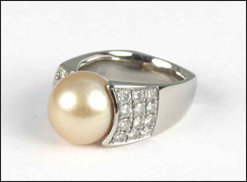 Appraisal: KARAT WHITE GOLD GOLDEN SOUTH SEA PEARL AND DIAMOND RING