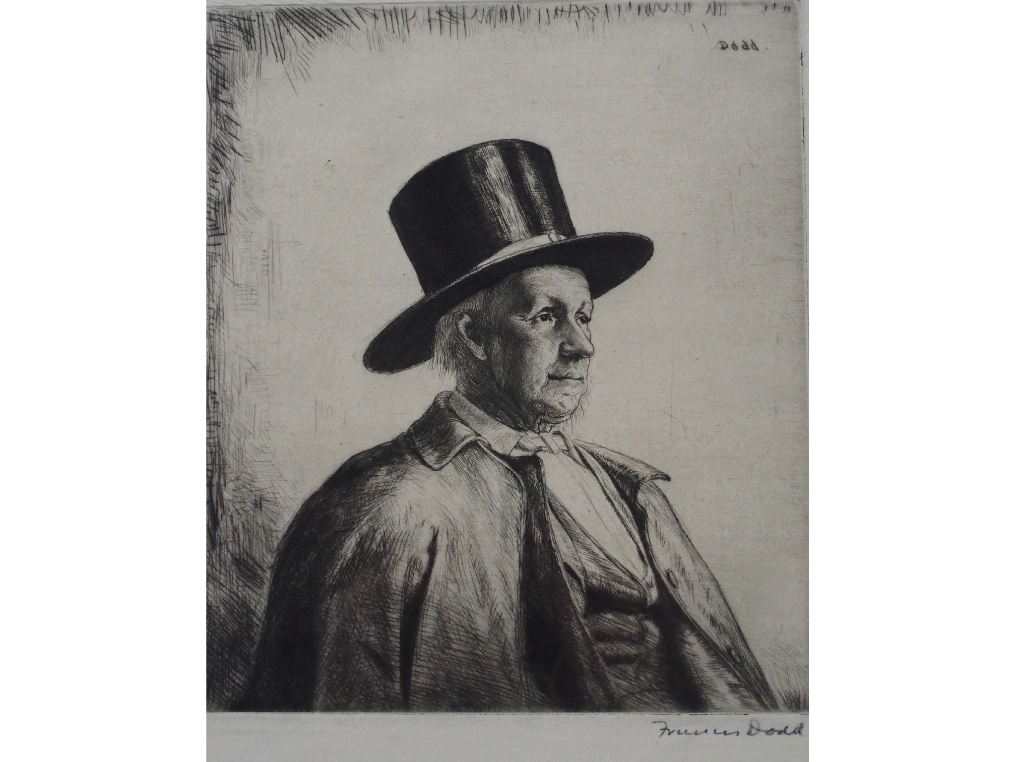 Appraisal: FRANCIS DODD RA British - MAN IN TALL SHINERDrypoint etching