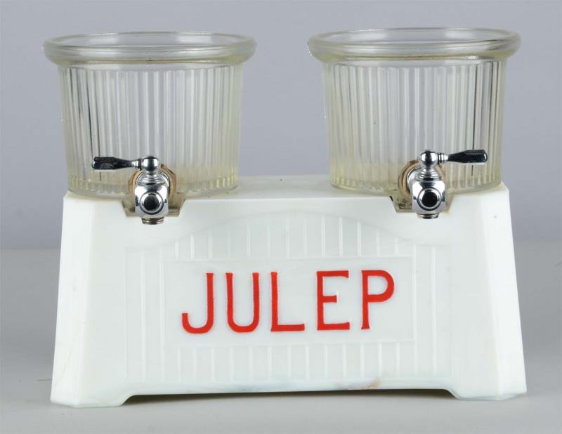 Appraisal: Double Milk Glass Julep Dispenser Double syrup dispenser without bottles