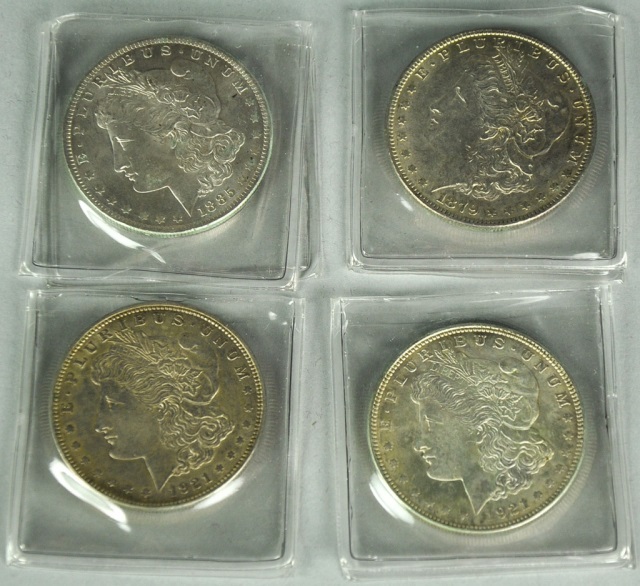 Appraisal: Four Morgan DollarsGrading AU-AU Dates are -O and two coins