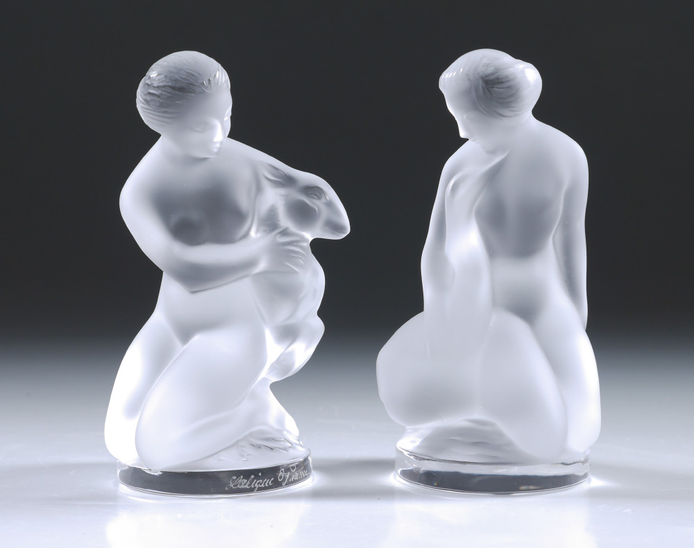 Appraisal: LALIQUE CRYSTAL NUDE PAPERWEIGHTS pieces total to include Kneeling nude