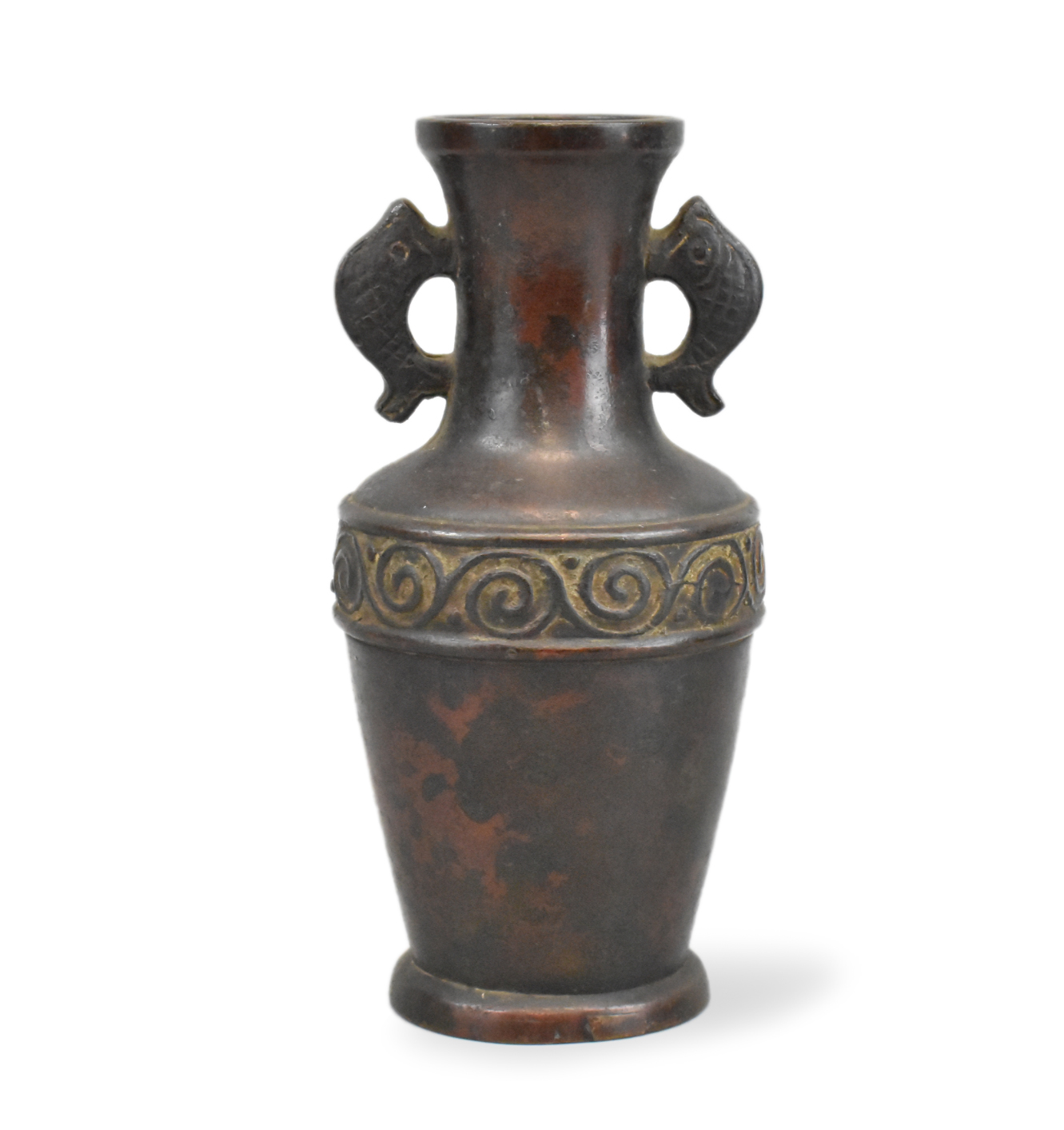 Appraisal: A Japanese bronze vase Meiji Period with twin fish handles