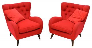 Appraisal: ITALIAN MID-CENTURY MODERN UPHOLSTERED ARMCHAIR pair Mid-century modern red upholstered