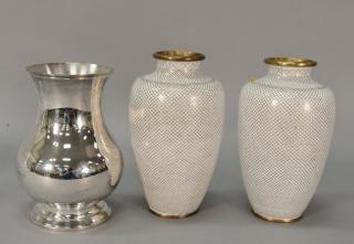 Appraisal: Pair of Cloissone fish scale Chinese vases along with Christofle