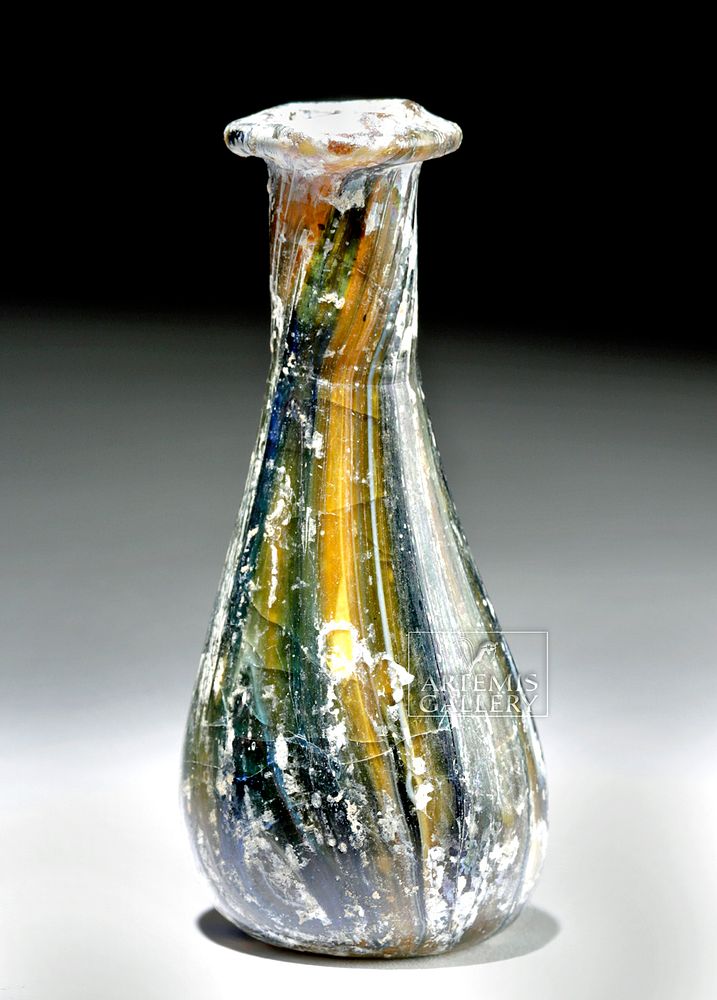 Appraisal: Roman Marbled Glass Flask w Great Iridescence Roman early Imperial