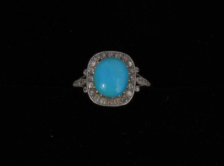 Appraisal: A VICTORIAN TURQUOISE AND DIAMOND DRESS RING the large central