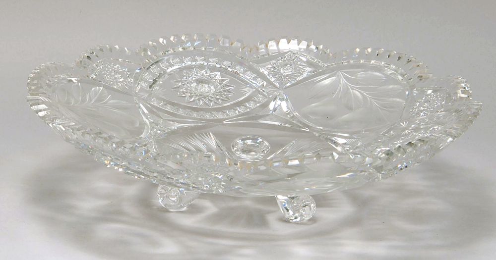 Appraisal: EXCEPTIONAL PAIRPOINT CUT GLASS FOOTED BOWL With six chain-cut vignettes