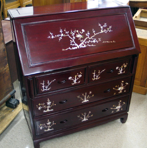 Appraisal: INLAID ROSEWOOD SLANT-FRONT DESK Chinese th century The slant top