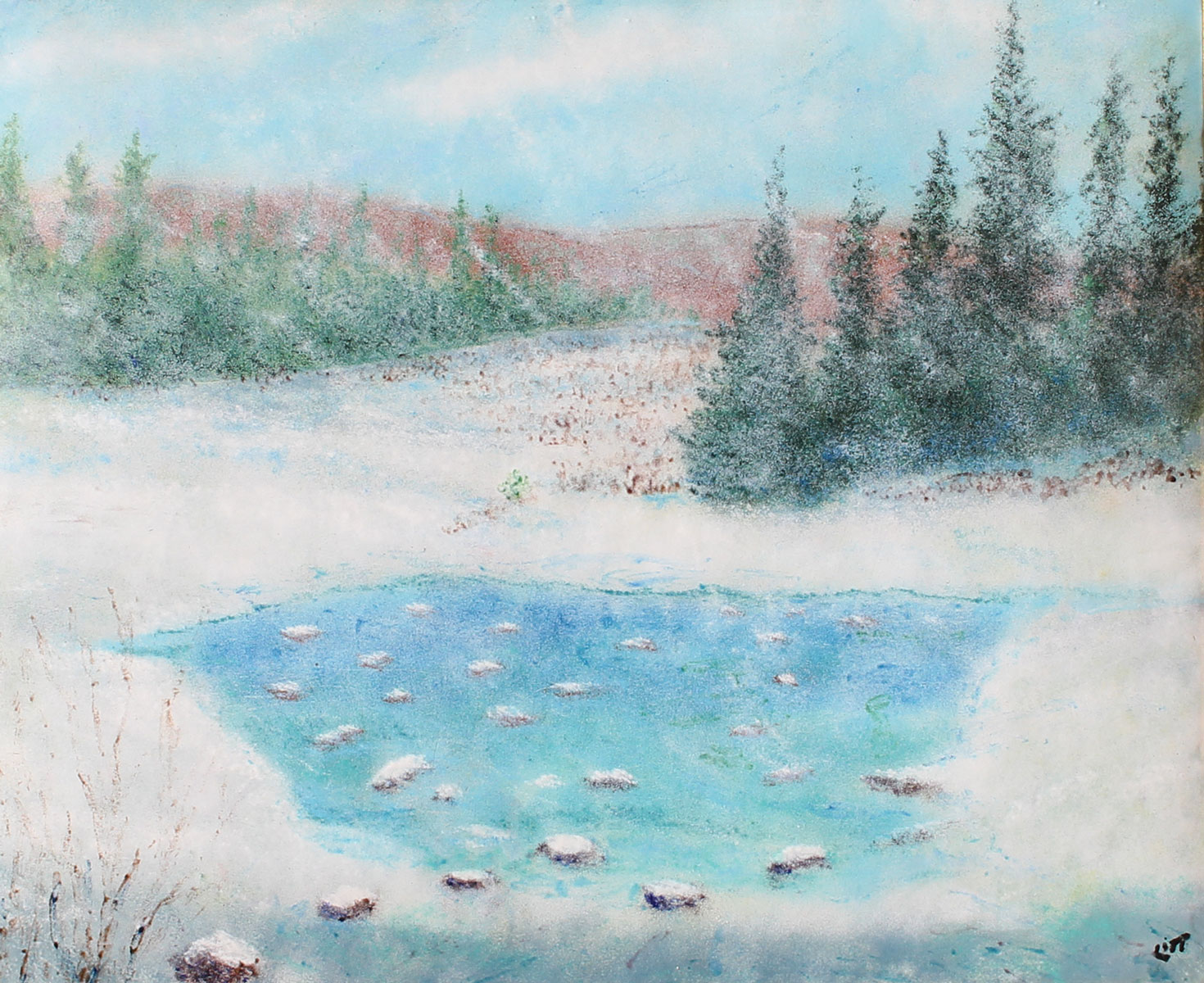 Appraisal: LARGE ENAMEL ON COPPER WINTER LANDSCAPE PAINTING BY WALT LITT