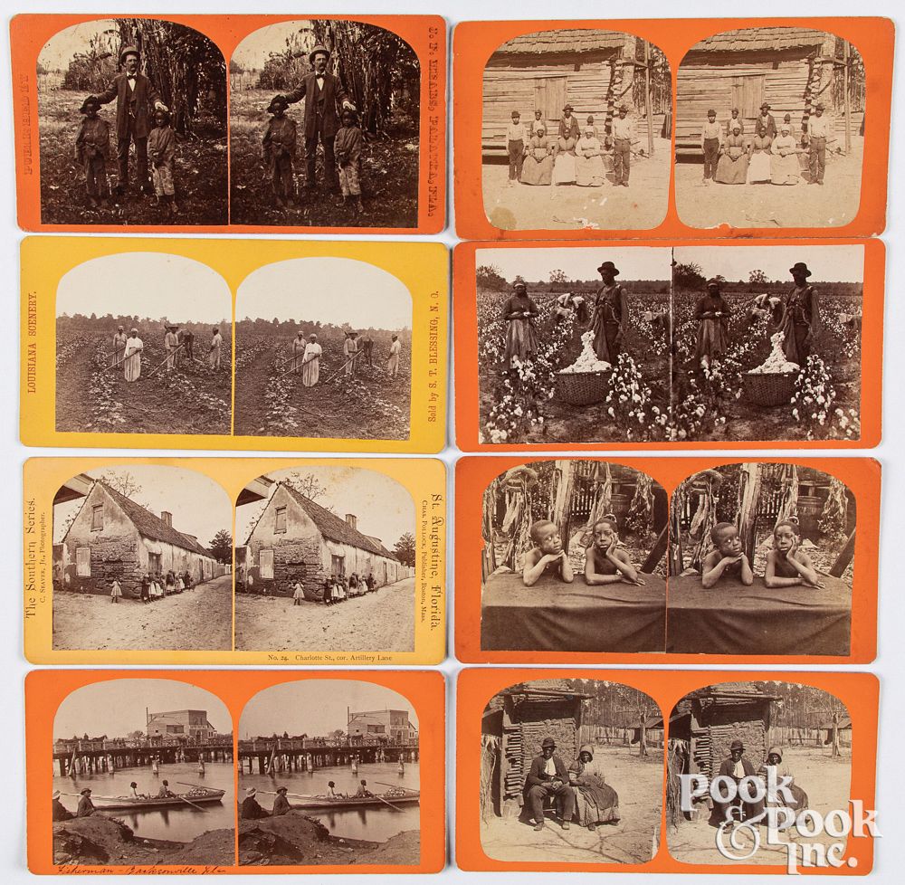 Appraisal: Eight Black Americana stereoviews Eight Black Americana stereoviews to include