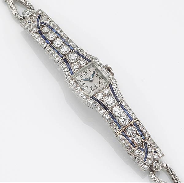 Appraisal: A lady's diamond sapphire and platinum watch with k white