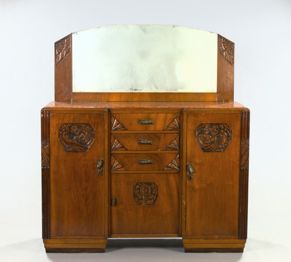 Appraisal: Art Deco Mahogany and Marble-Top Dresser Server early th century