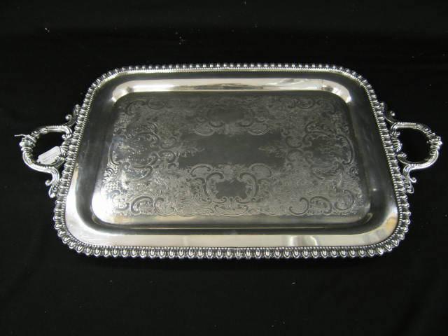 Appraisal: Silverplate Serving Tray handled fancy floral engraving ornate border x