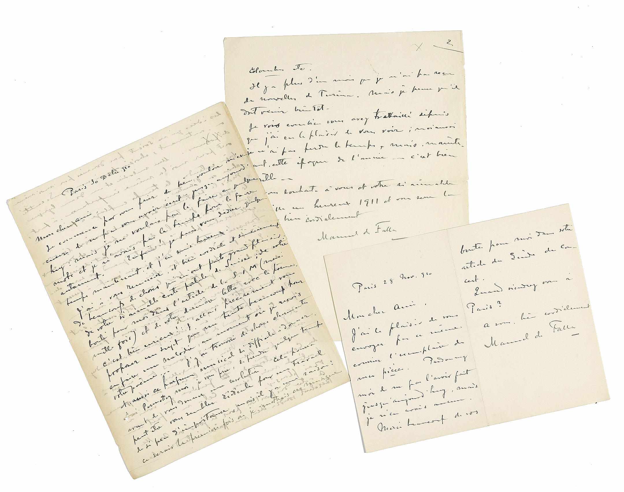 Appraisal: FALLA MANUEL DE - Autograph Letters Signed ''Manuel de Falla''