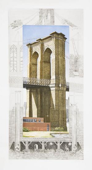 Appraisal: Richard Haas b brooklyn bridge etching and aquatint printed in