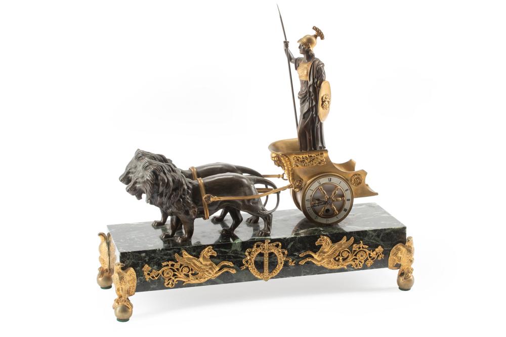 Appraisal: Empire-Style Gilt and Patinated Bronze Figural Mantel Clock with Roman