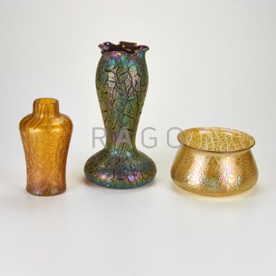 Appraisal: RINDSKOPF KRALIK Attr Three glass pieces Austria s tall Rindskopf