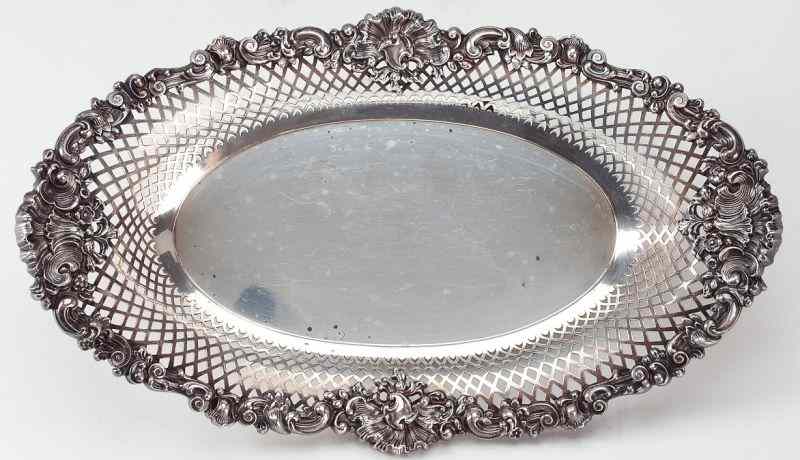 Appraisal: Durgin Sterling Silver Bread Basket circa oval form with reticulated