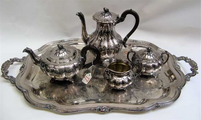 Appraisal: COMMUNITY SILVER PLATED TEA COFFEE SERVICE pieces Melon pattern a