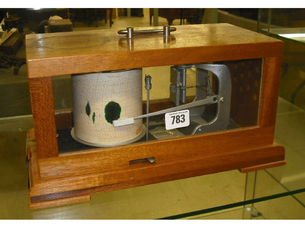 Appraisal: German mahogany cased barograph type instrument within a glazed hinged