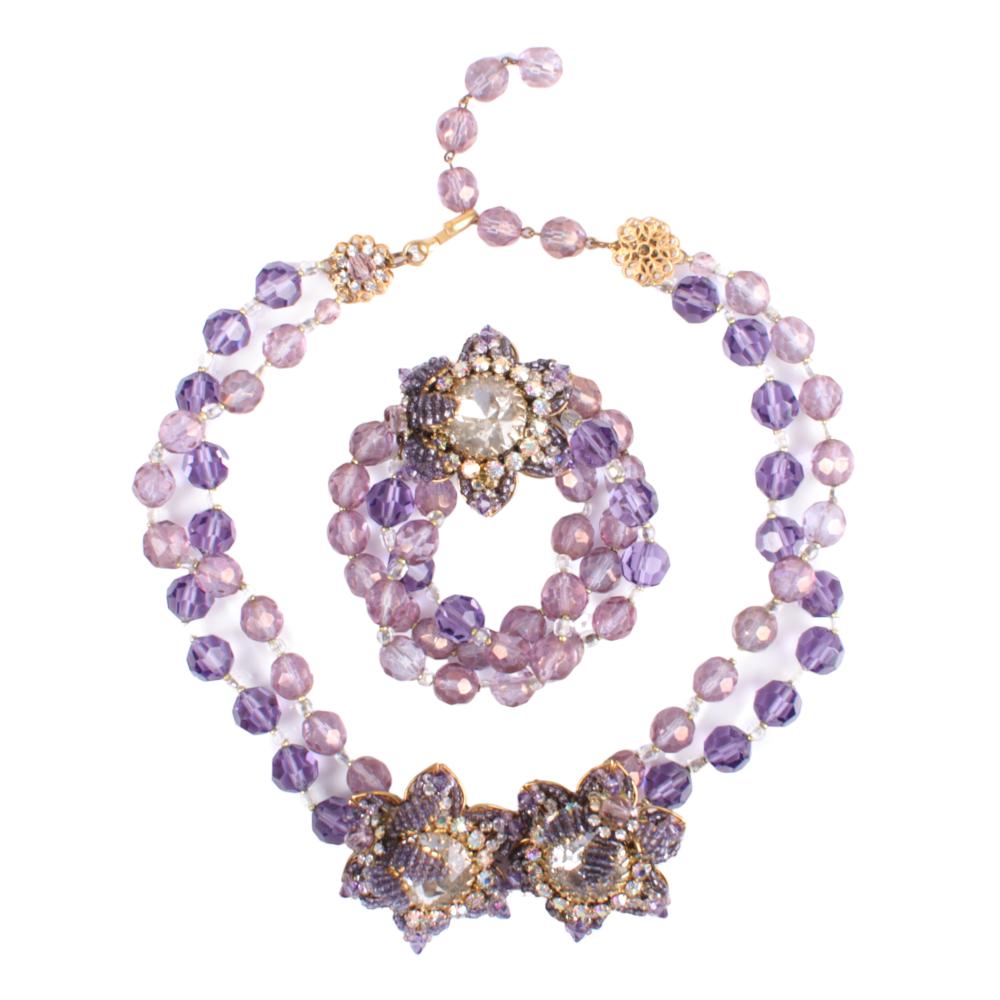 Appraisal: MIRIAM HASKELL DEMI-PARURE DOUBLE STRAND FACETED CRYSTAL BEAD NECKLACE IN