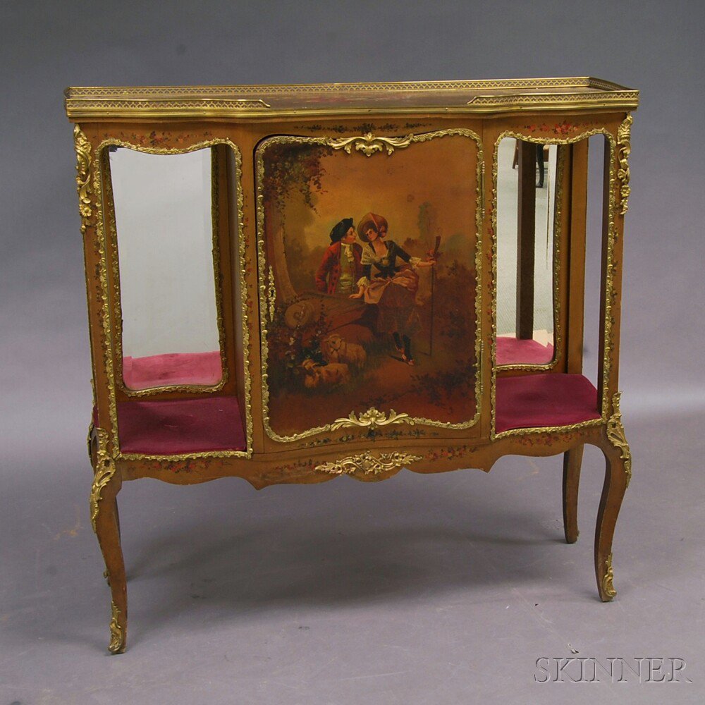 Appraisal: Louis XV-style Paint-decorated and Ormolu-mounted Cabinet the shaped top with