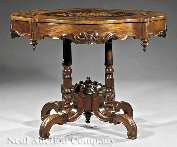 Appraisal: An American Renaissance Marquetry and Burled Walnut Center Table mid-