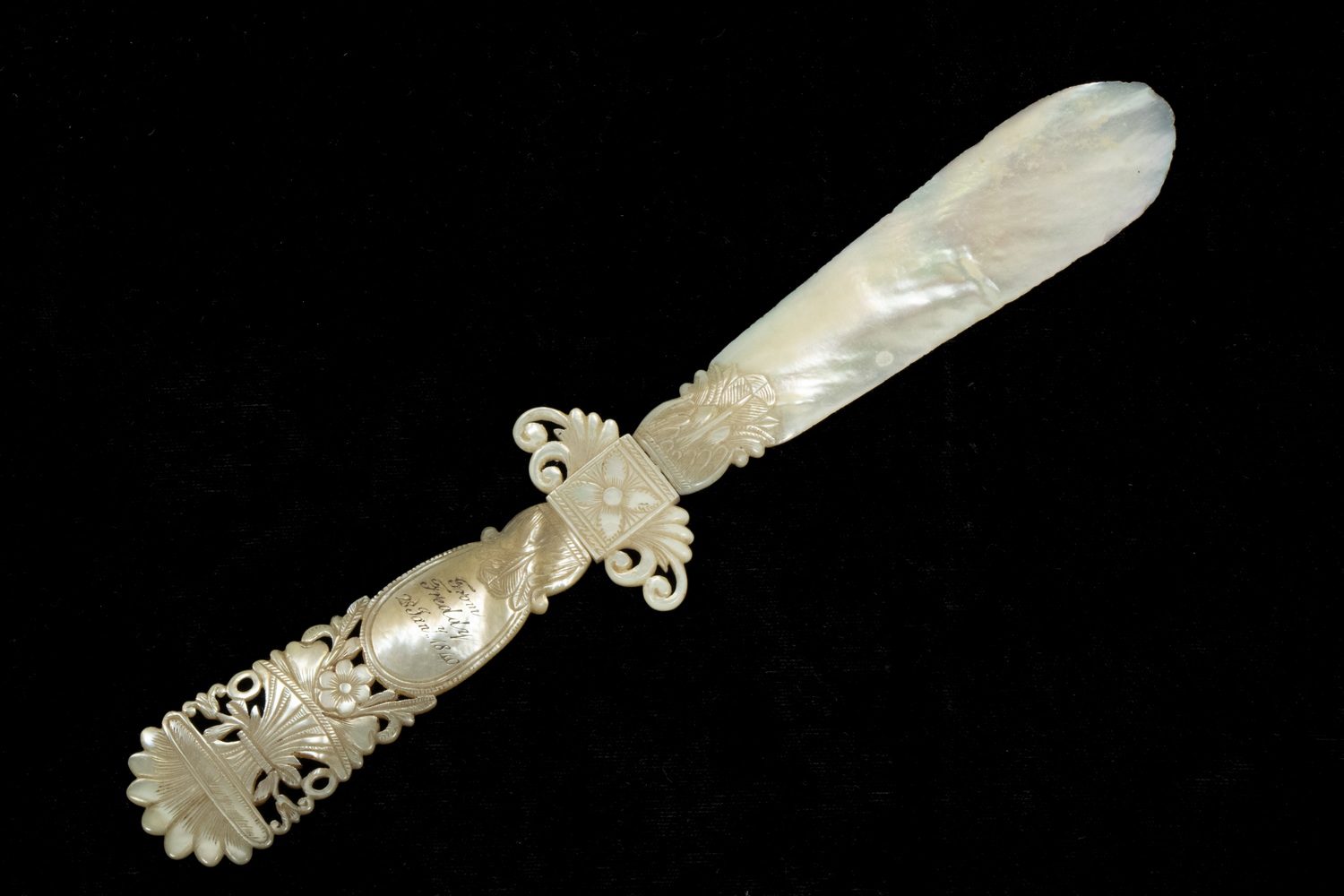 Appraisal: MOTHER-OF-PEARL LETTER OPENER DATED IN GIFT INSCRIPTION POSSIBLY FROM EGYPTOLOGIST