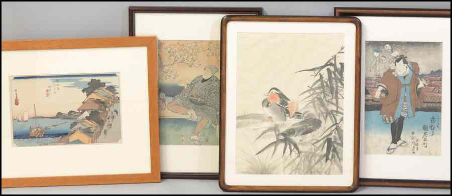 Appraisal: GROUP OF FOUR FRAMED JAPANESE WOODBLOCK PRINTS PAINTING Various scenes