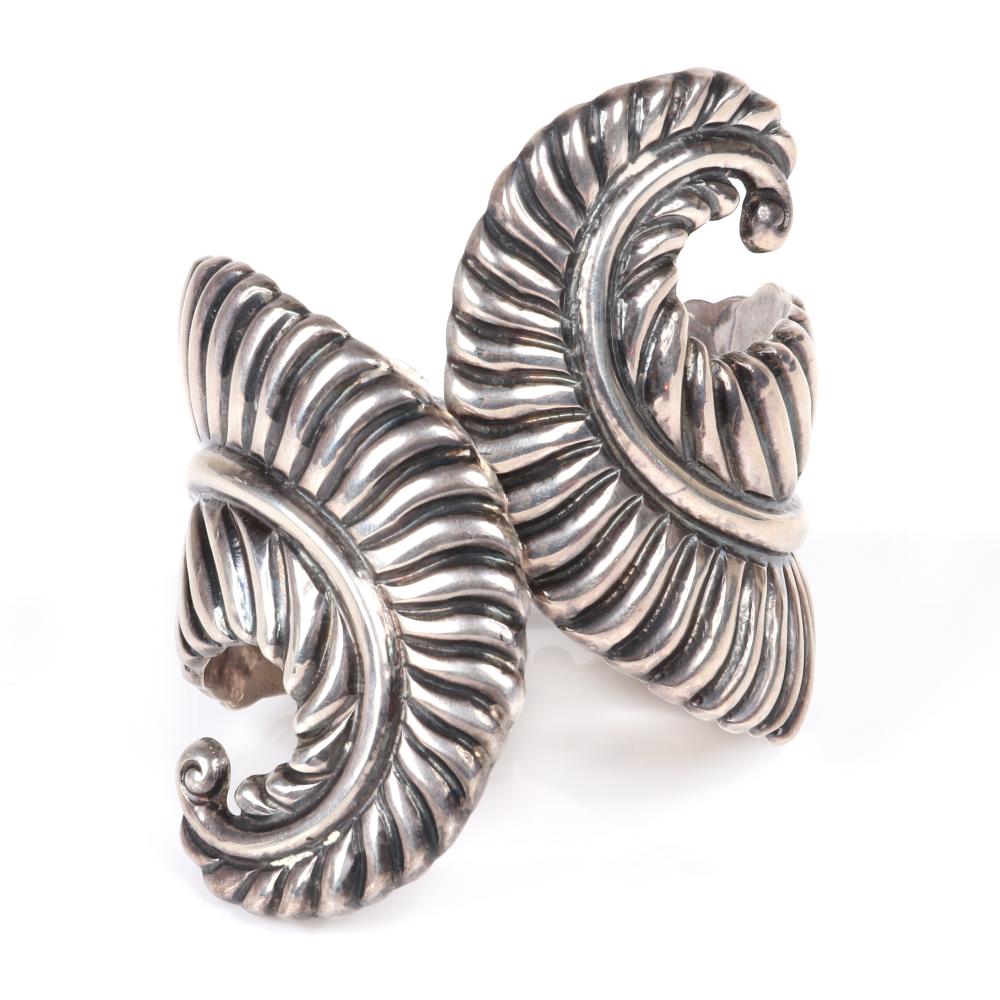 Appraisal: TAXCO MEXICAN MODERNIST STERLING SILVER CLAMPER CUFF BRACELET WITH SWIRLING