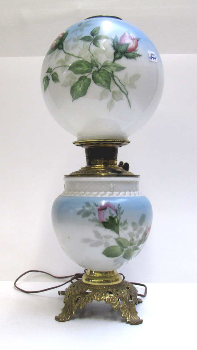 Appraisal: HAND PAINTED GONE WITH THE WIND STYLE LAMP having a