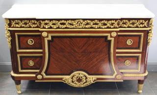 Appraisal: A Fine Louis XVI Style Marbletop Gilt Bronze Mounted Parquetry