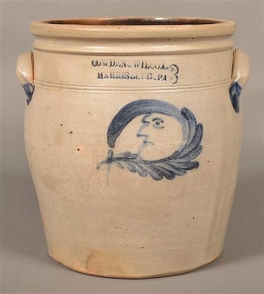 Appraisal: Cowden Wilcox Man-in-the-Moon Crock Cowden Wilcox Harrisburg PA Man-in-the-Moon Cobalt