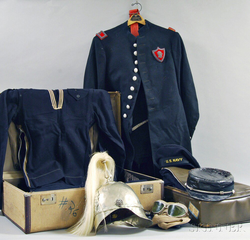 Appraisal: Group of Military Uniforms and Accessories two wool Navy uniforms