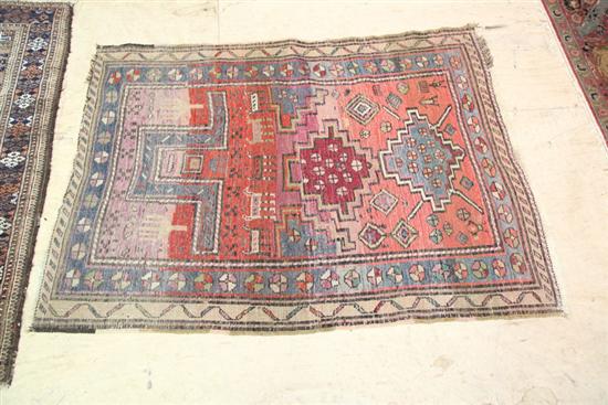 Appraisal: HAND KNOTTED TRIBAL PRAYER RUG With polychrome analine dyes in