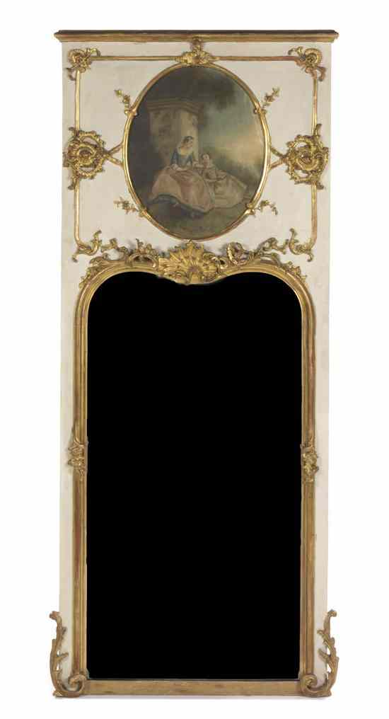 Appraisal: A Louis XV Style Painted and Parcel Gilt Trumeau Mirror