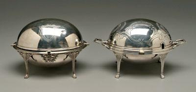 Appraisal: Two revolving silver plated servers both oval with interior trays