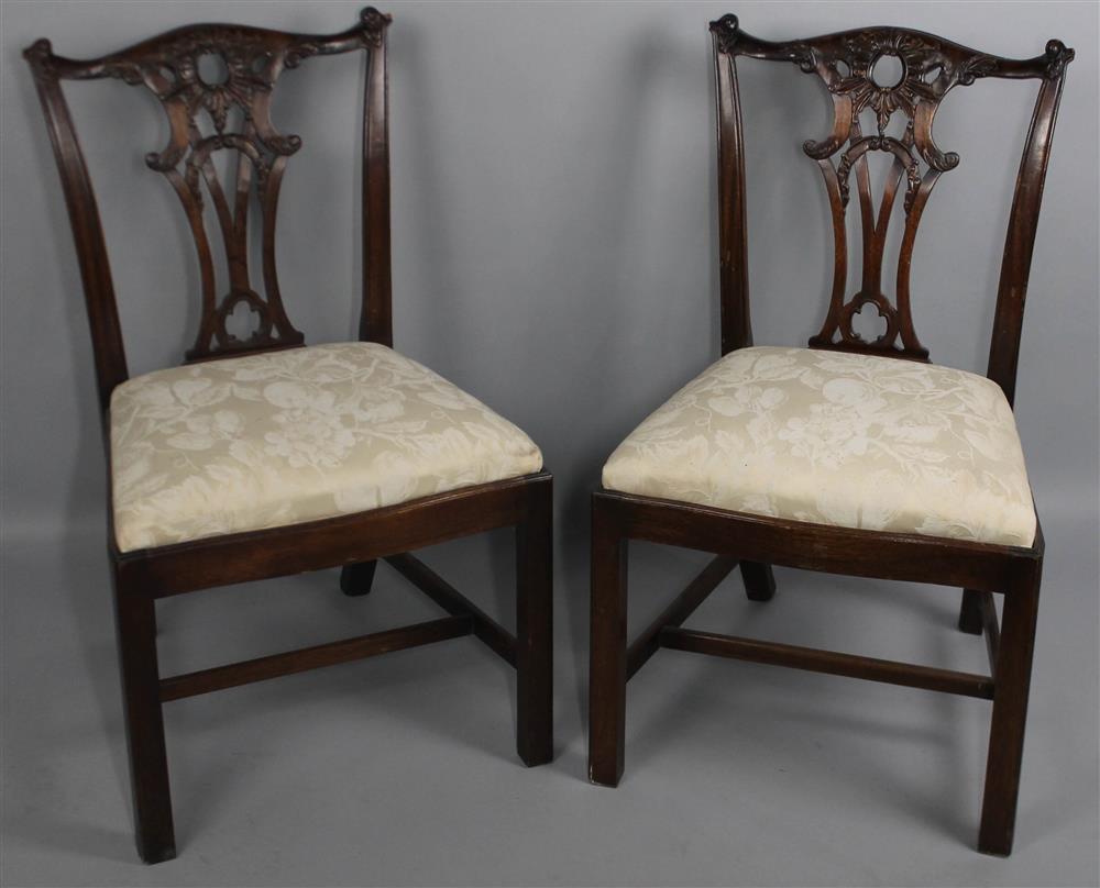 Appraisal: PAIR OF CHIPPENDALE STYLE CARVED MAHOGANY SIDE CHAIRS each having